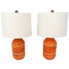 Amazing Pair of Italian Ceramic Lamps by Bitossi