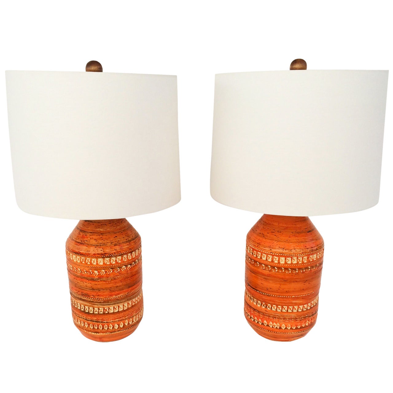 Amazing Pair of Italian Ceramic Lamps by Bitossi