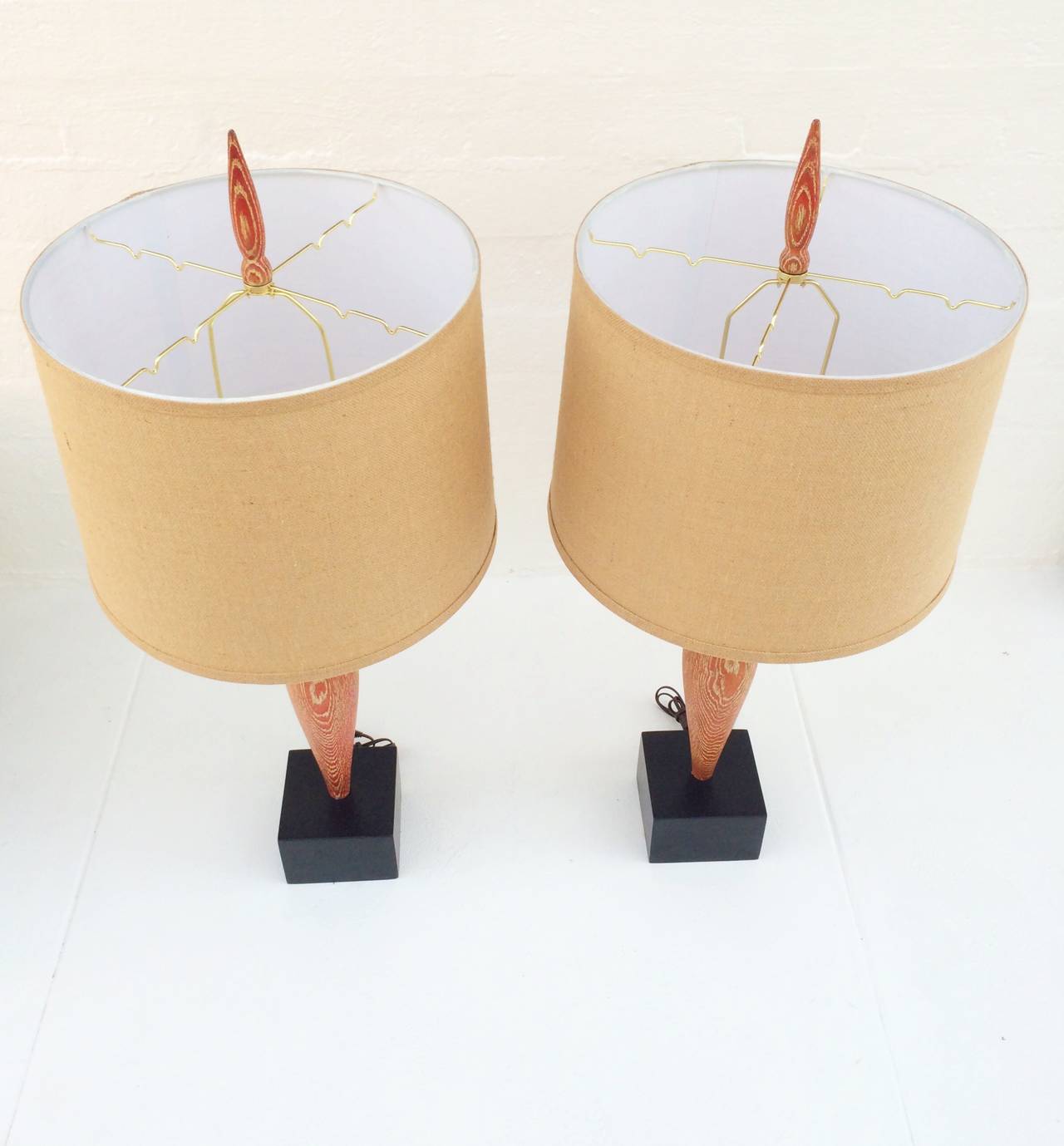 Oak Pair of Yasha Heifetz lamps For Sale