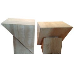 A pair of Travertine side tables