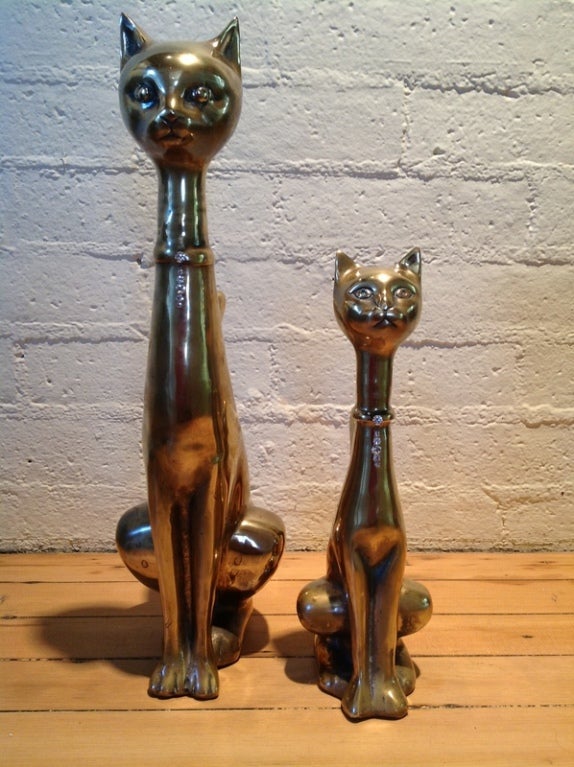 Pair of Brass Cat Scupltures