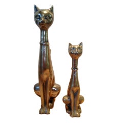 Vintage Pair of Brass Cat Scupltures