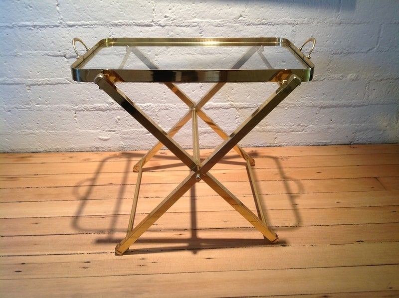 A rare brass and glass Tray with a folding stand by Charles Hollis Jones.