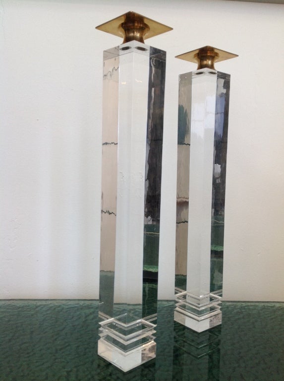 American Lucite & Brass Candle Holders 