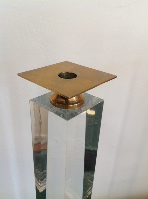 Late 20th Century Lucite & Brass Candle Holders 