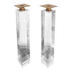 Vintage Lucite & Brass Candle Holders 