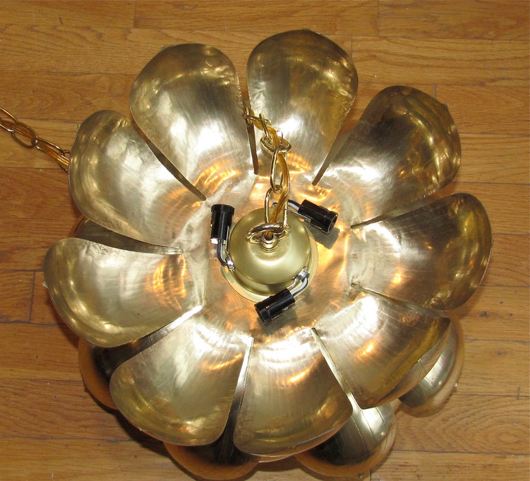 Large Rare Brass Lotus Chandelier or Pendant 1