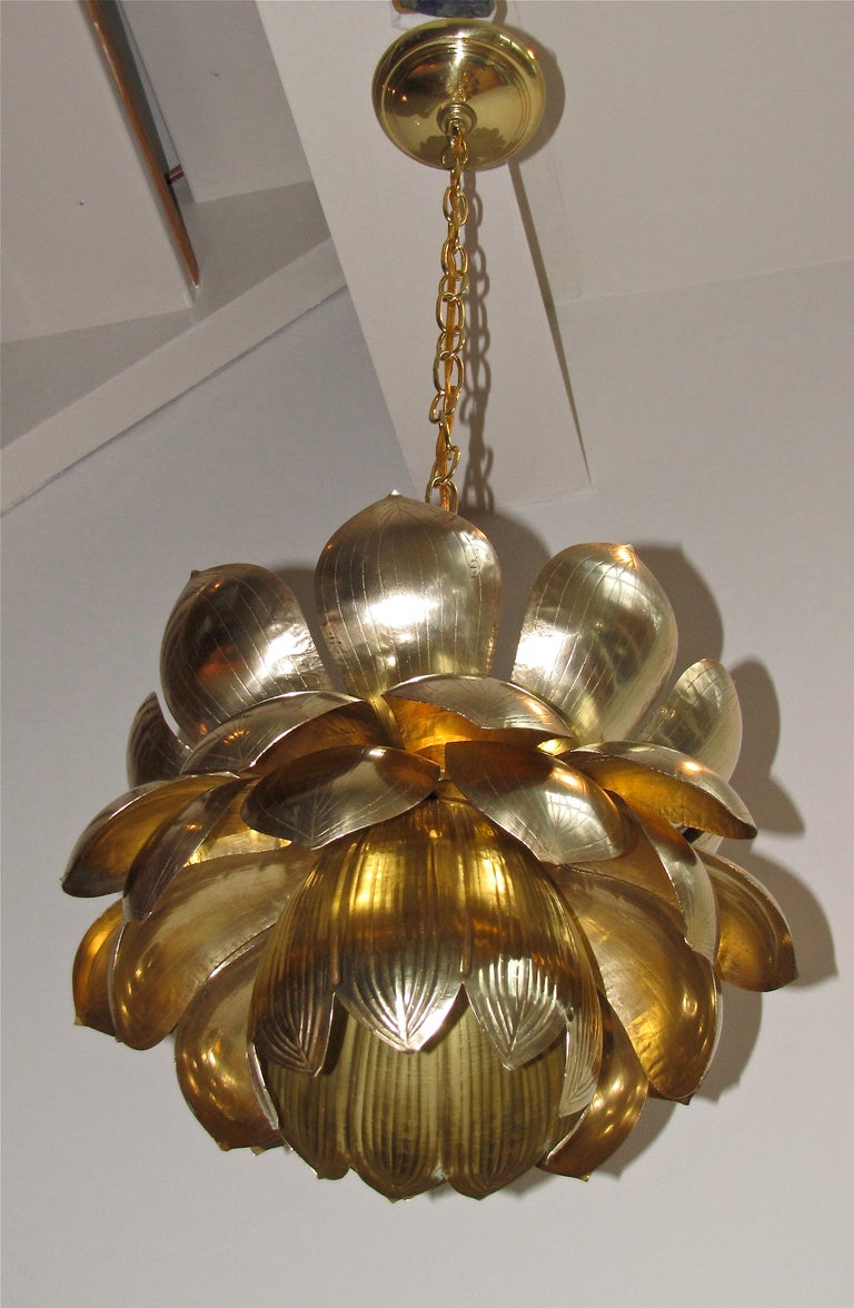 Large Rare Brass Lotus Chandelier or Pendant 2