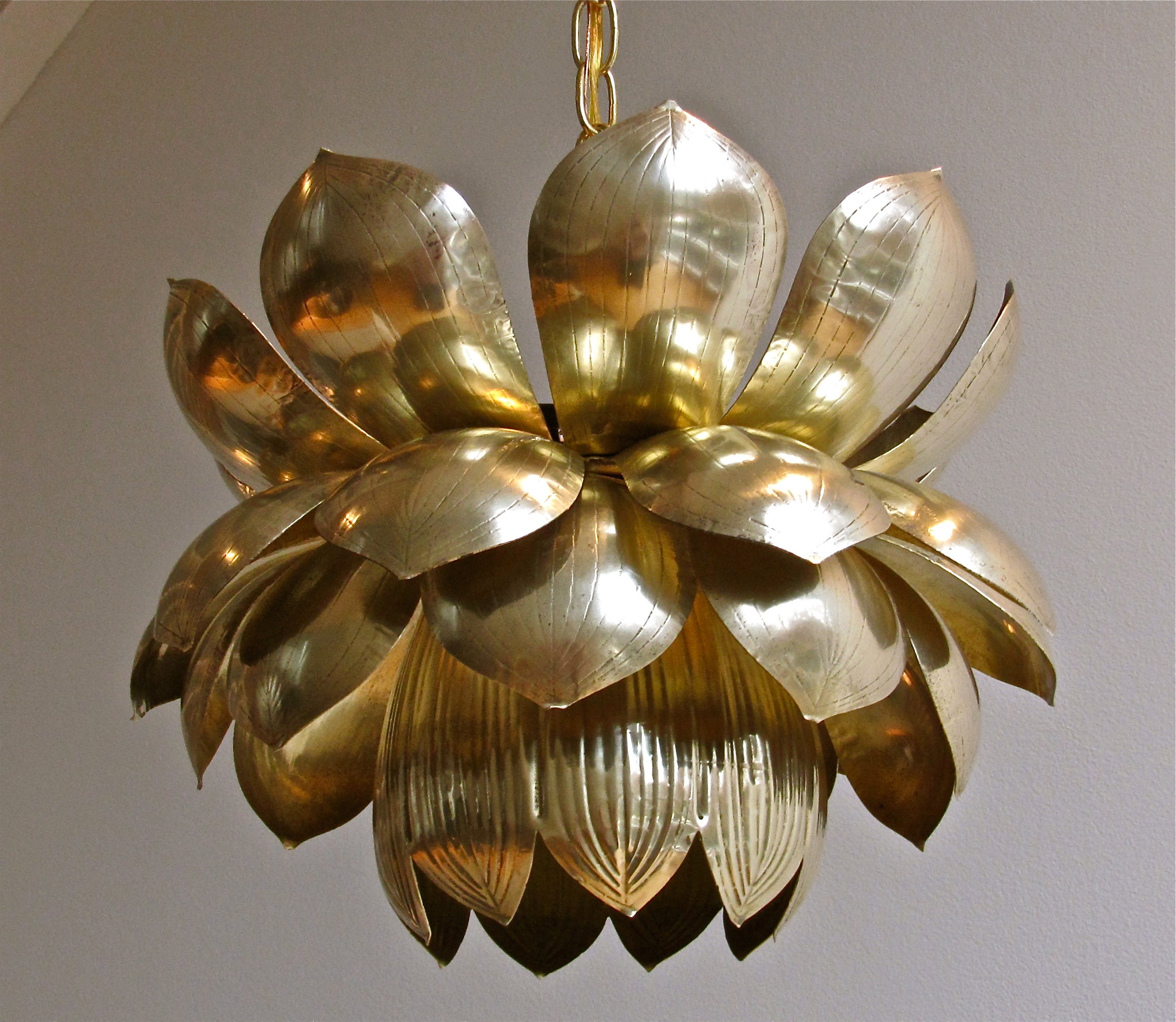 Large Rare Brass Lotus Chandelier or Pendant