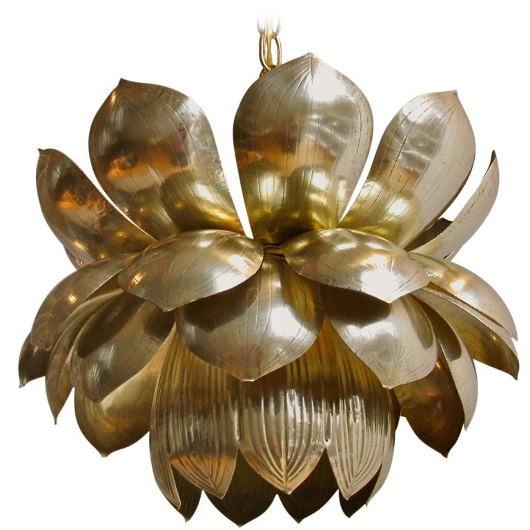 Large Rare Brass Lotus Chandelier or Pendant at 1stDibs