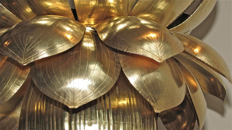 Large Rare Brass Lotus Chandelier or Pendant In Excellent Condition In Palm Springs, CA