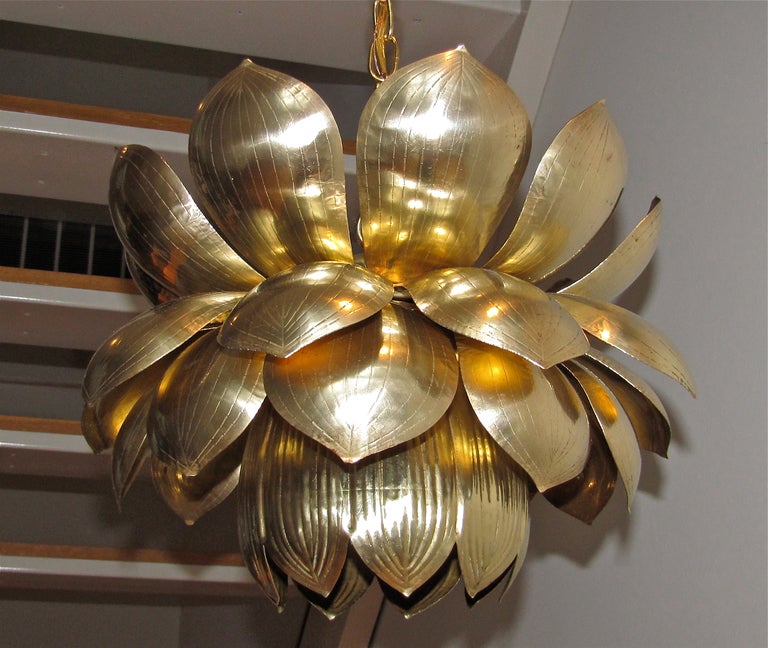 Large Rare Brass Lotus Chandelier or Pendant 3