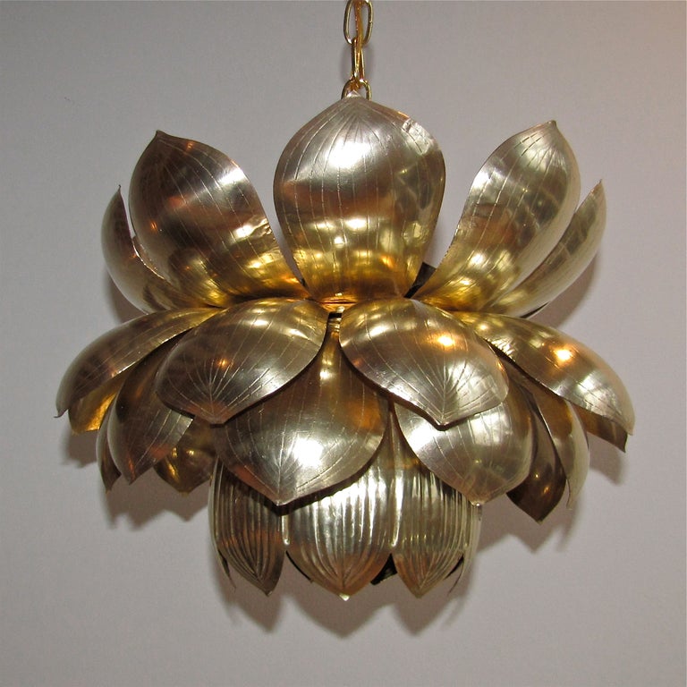 American Large Rare Brass Lotus Chandelier or Pendant