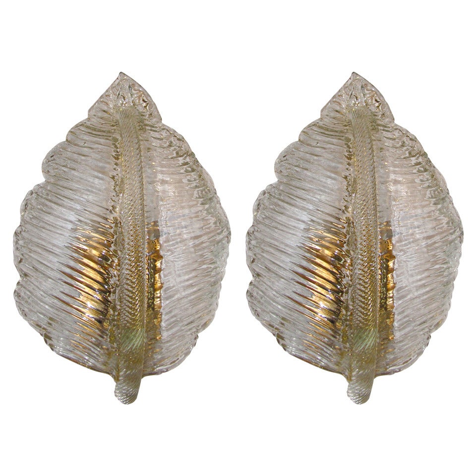 Pair of Barovier Murano Leaf Shaped Sconces