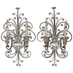 Pair French Bagues Style Urn Silver Gilt Sconces