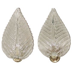 Pair Barovier Toso Italian Glass Leaf Wall Light Sconces Pair Barovier Toso Italian Glass Leaf Wall Light Sconces