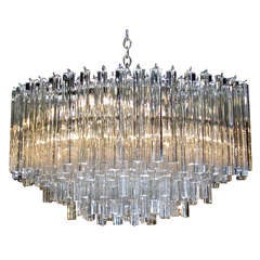 Grand lustre ovale à prisme en cristal Triedi de Venini Italie