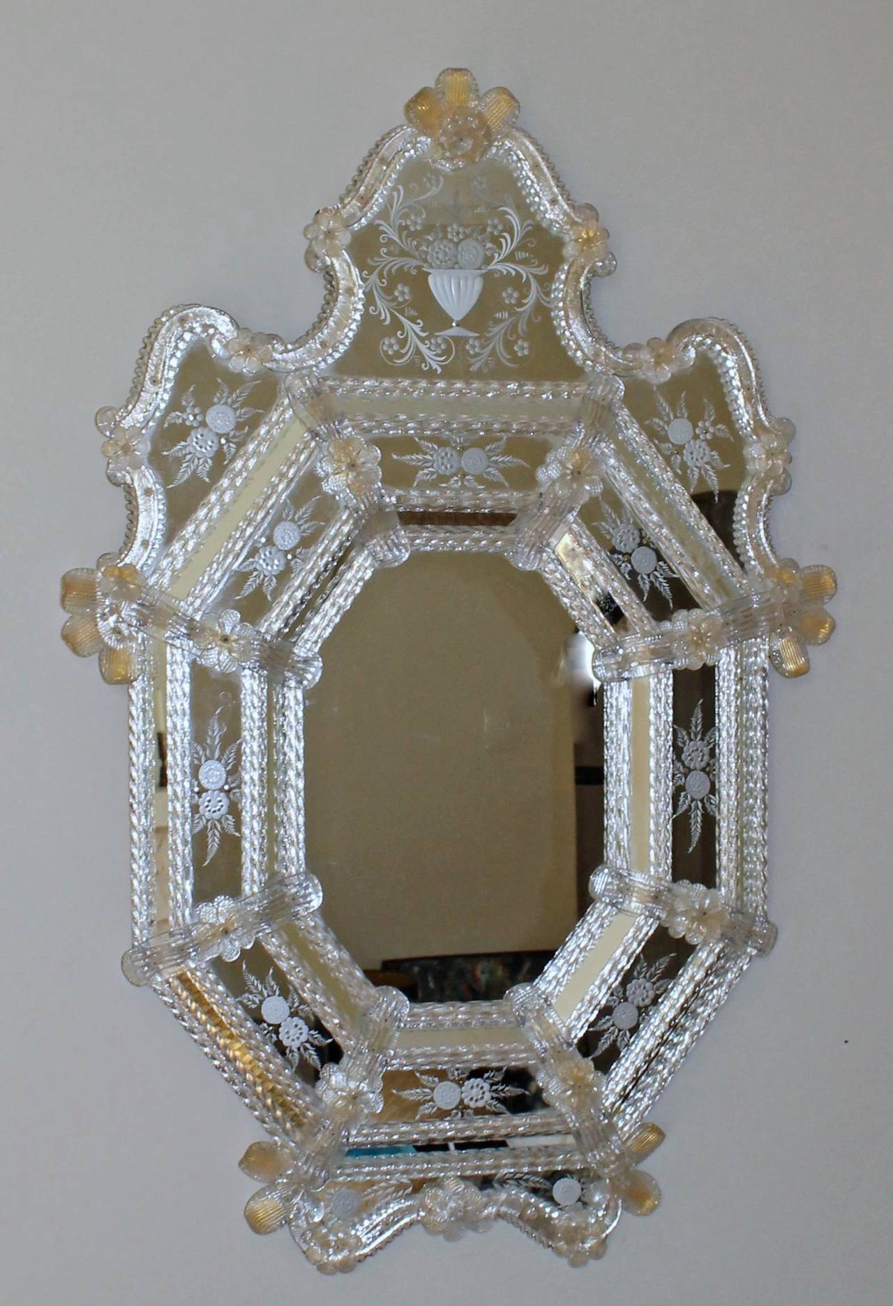 Venetian Etched Clear Gold Octagonal Wall Mirror