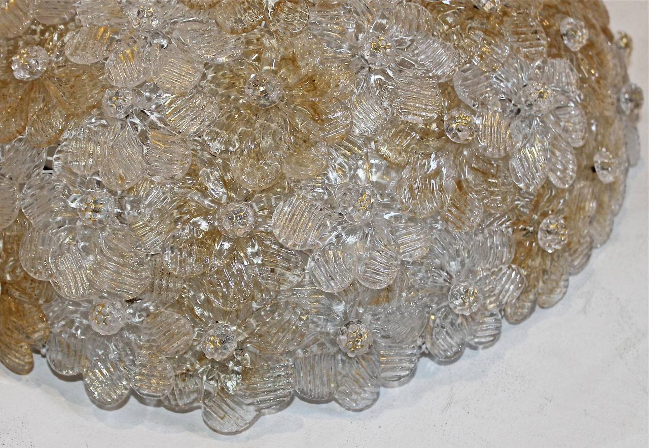 Barovier Murano Glass Floral Flush Mount Ceiling Light In Excellent Condition In Palm Springs, CA