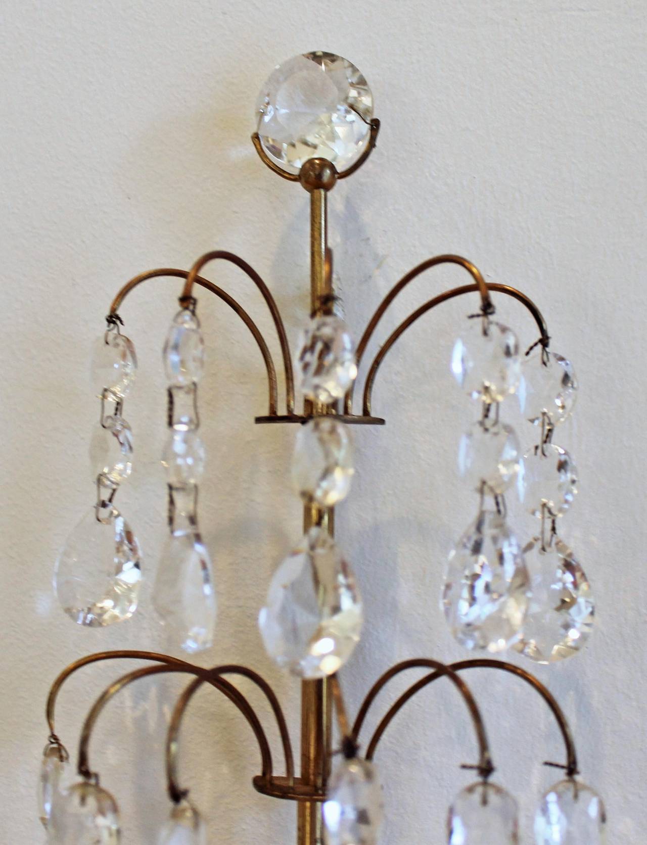 Pair of Swedish Gustavian Style, Crystal and Bronze Candle Wall Sconces
