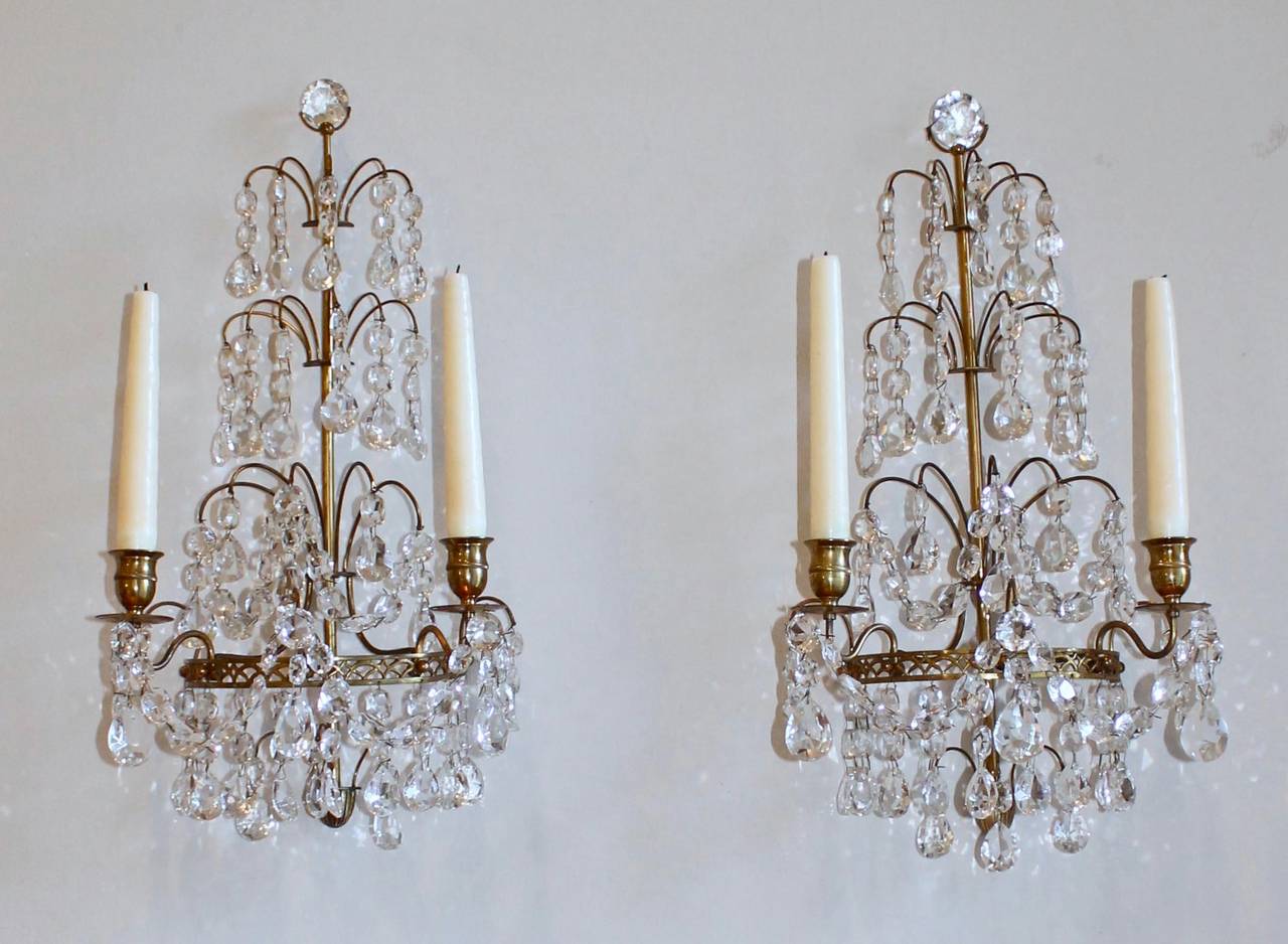 Pair of Swedish Gustavian Style, Crystal and Bronze Candle ...