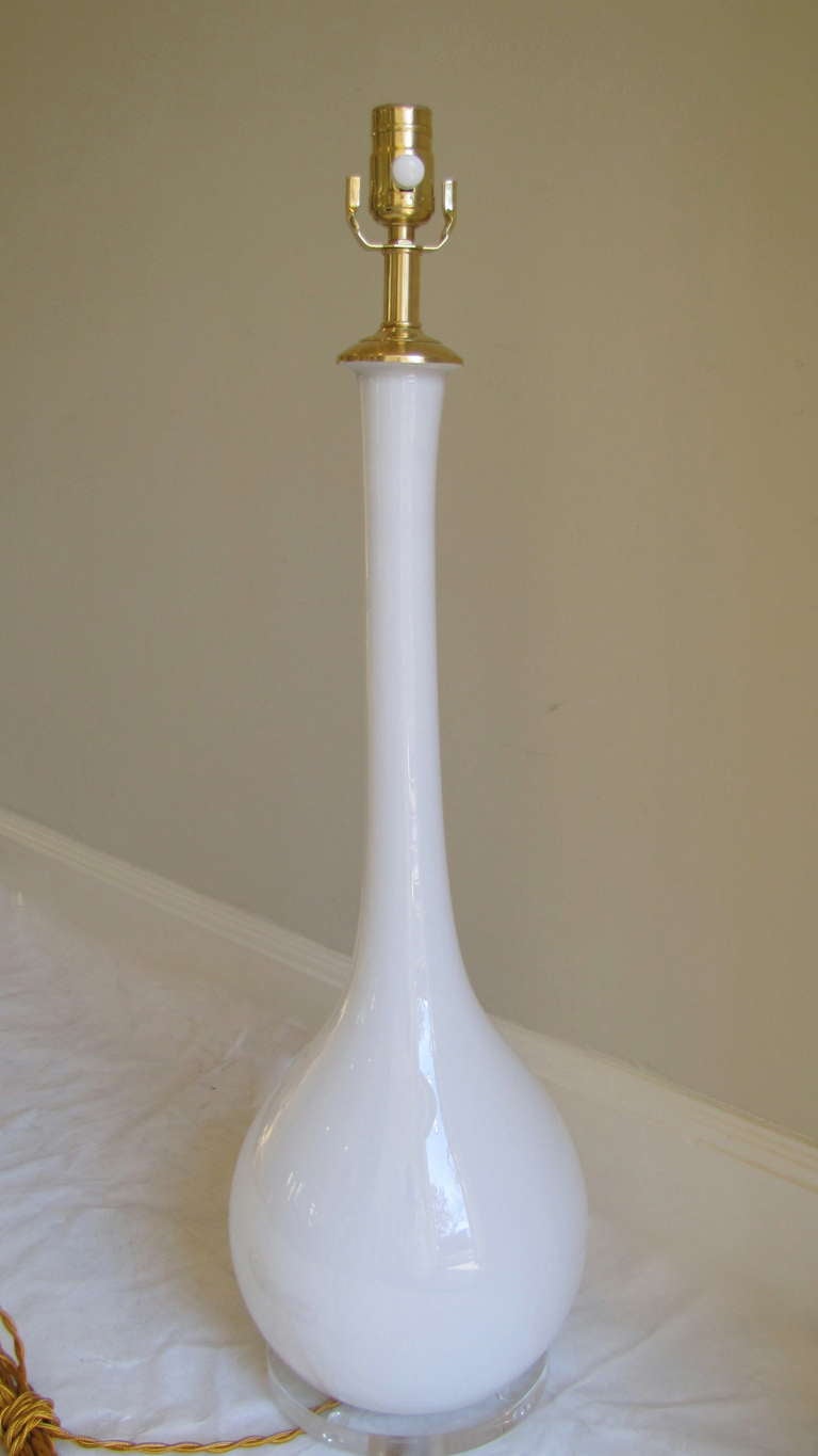 Tall Murano Italian White Glass Table Lamp 1