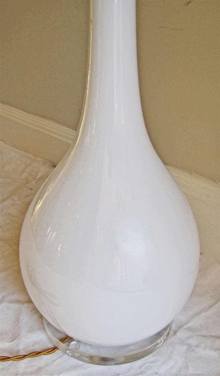 Blown Glass Tall Murano Italian White Glass Table Lamp