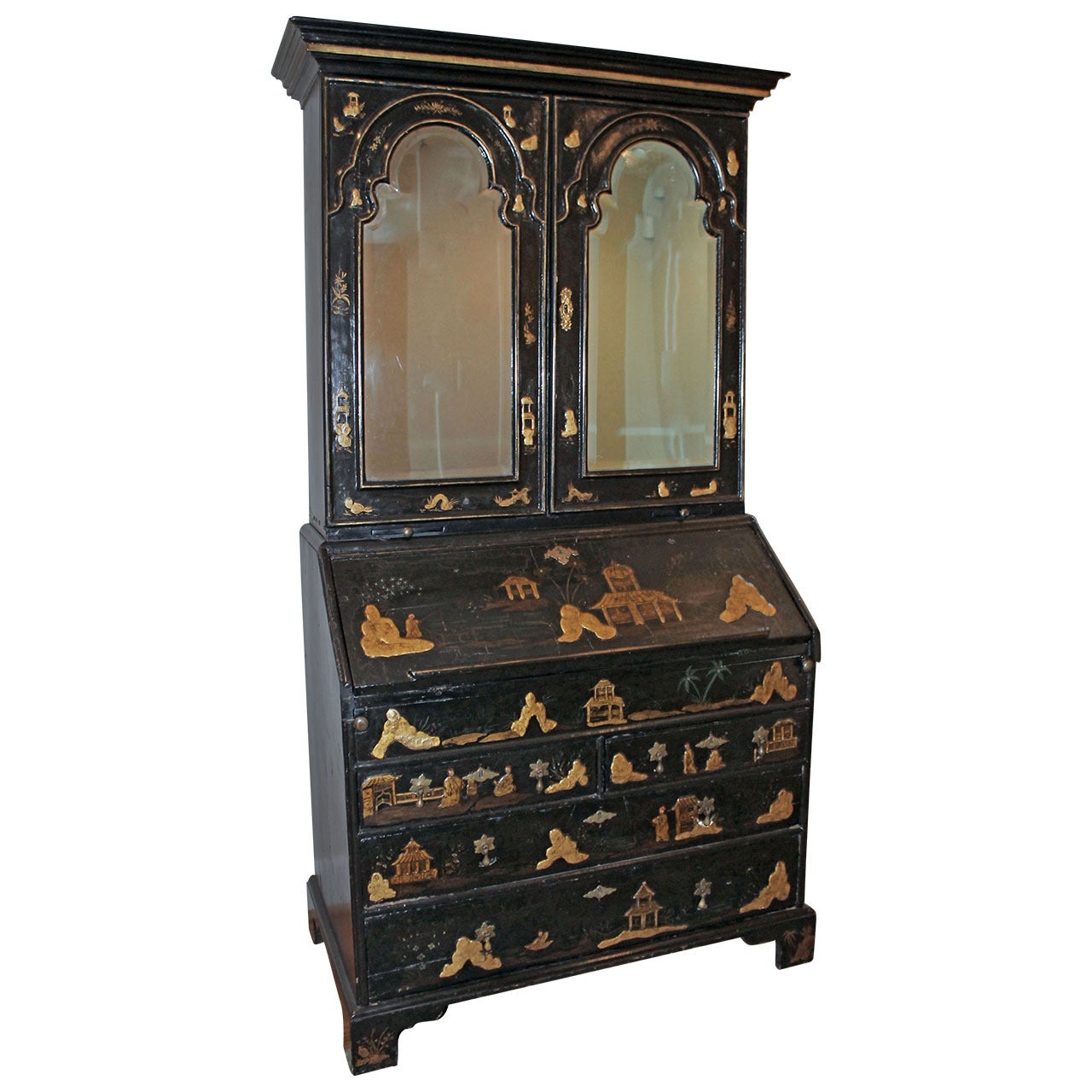 Early 18th Century English Queen Anne Chinoiserie Japanned Secretaire For Sale