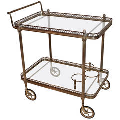 French Neoclassic Vintage Brass Bar Cart
