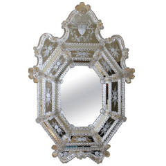 Venetian Etched Clear Gold Octagonal Wall Mirror