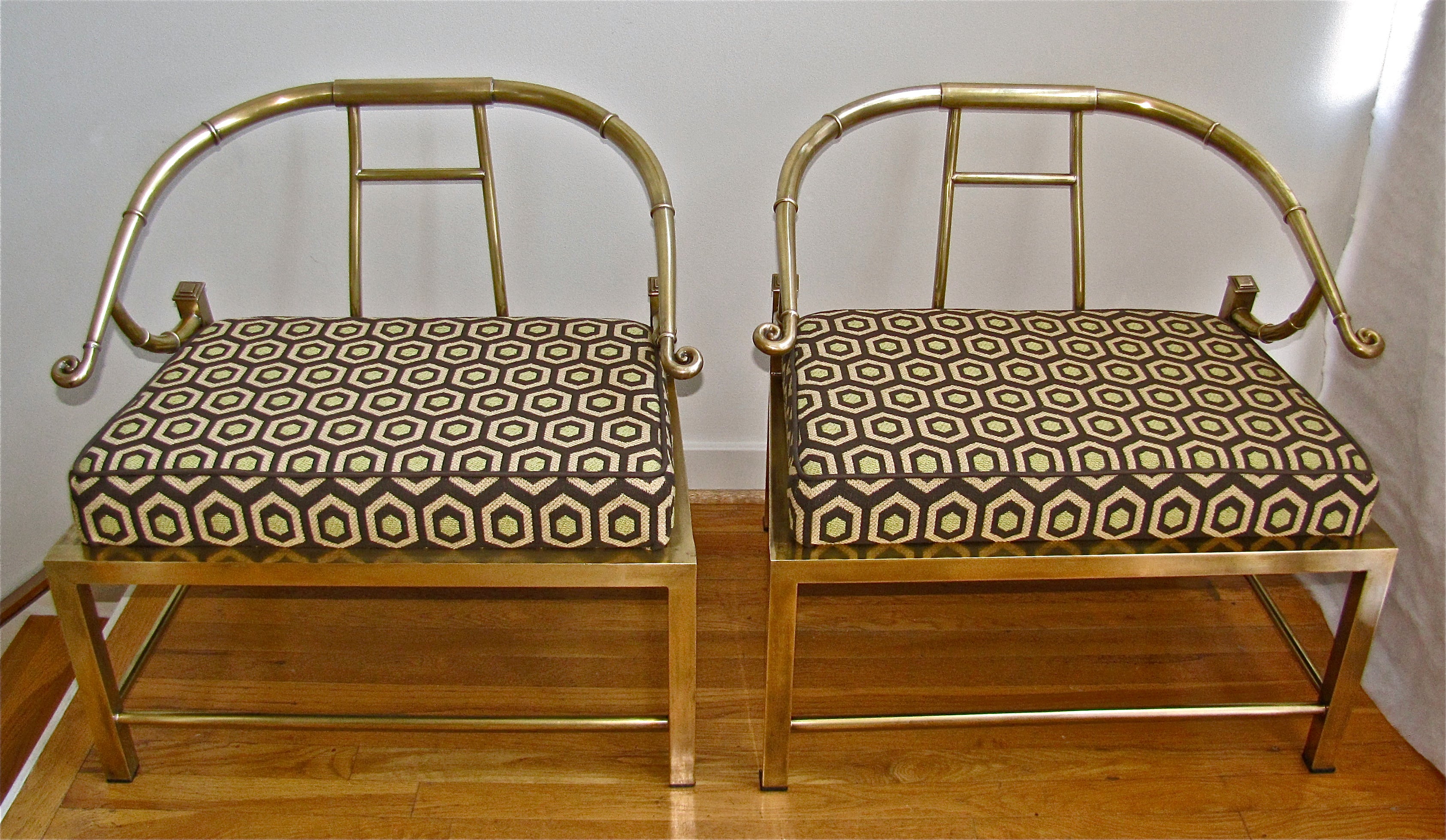 Pair of Brass Asian Empress Style Armchairs by Mastercraft
