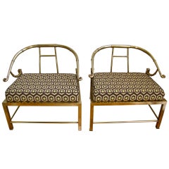 Pair of Brass Asian Empress Style Armchairs by Mastercraft