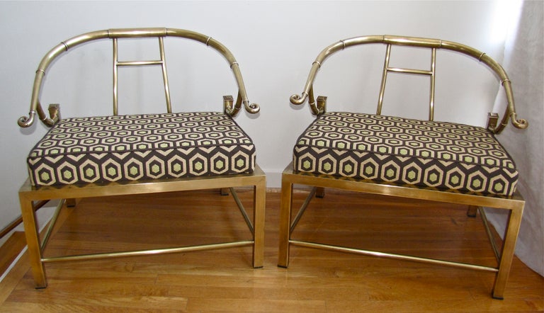 Pair of Brass Asian Empress Style Armchairs by Mastercraft 2