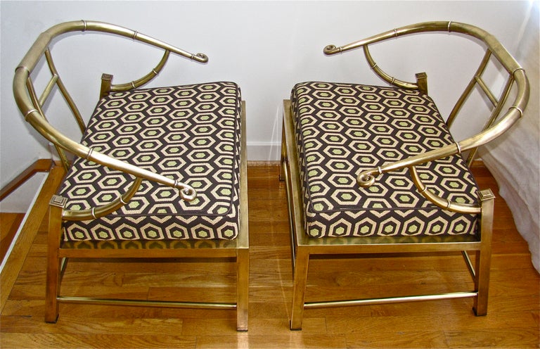 Pair of Brass Asian Empress Style Armchairs by Mastercraft In Good Condition In Palm Springs, CA