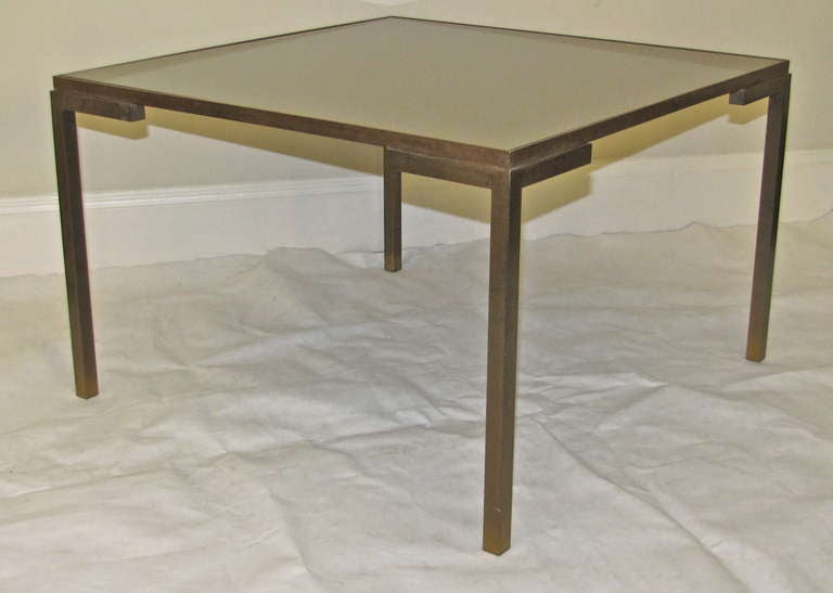 French Midcentury Modernist Solid Bronze Square Cocktail Table In Excellent Condition In Palm Springs, CA