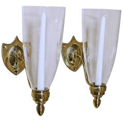 Pair Federal Style Sheild Back Brass Candle Wall Sconces