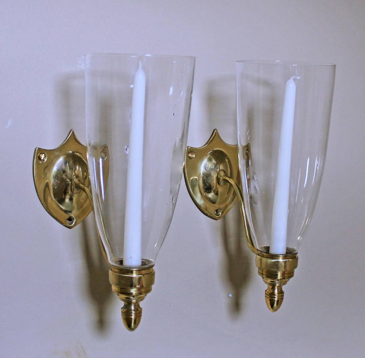 Pair Federal Style Sheild Back Brass Candle Wall Sconces at 1stdibs