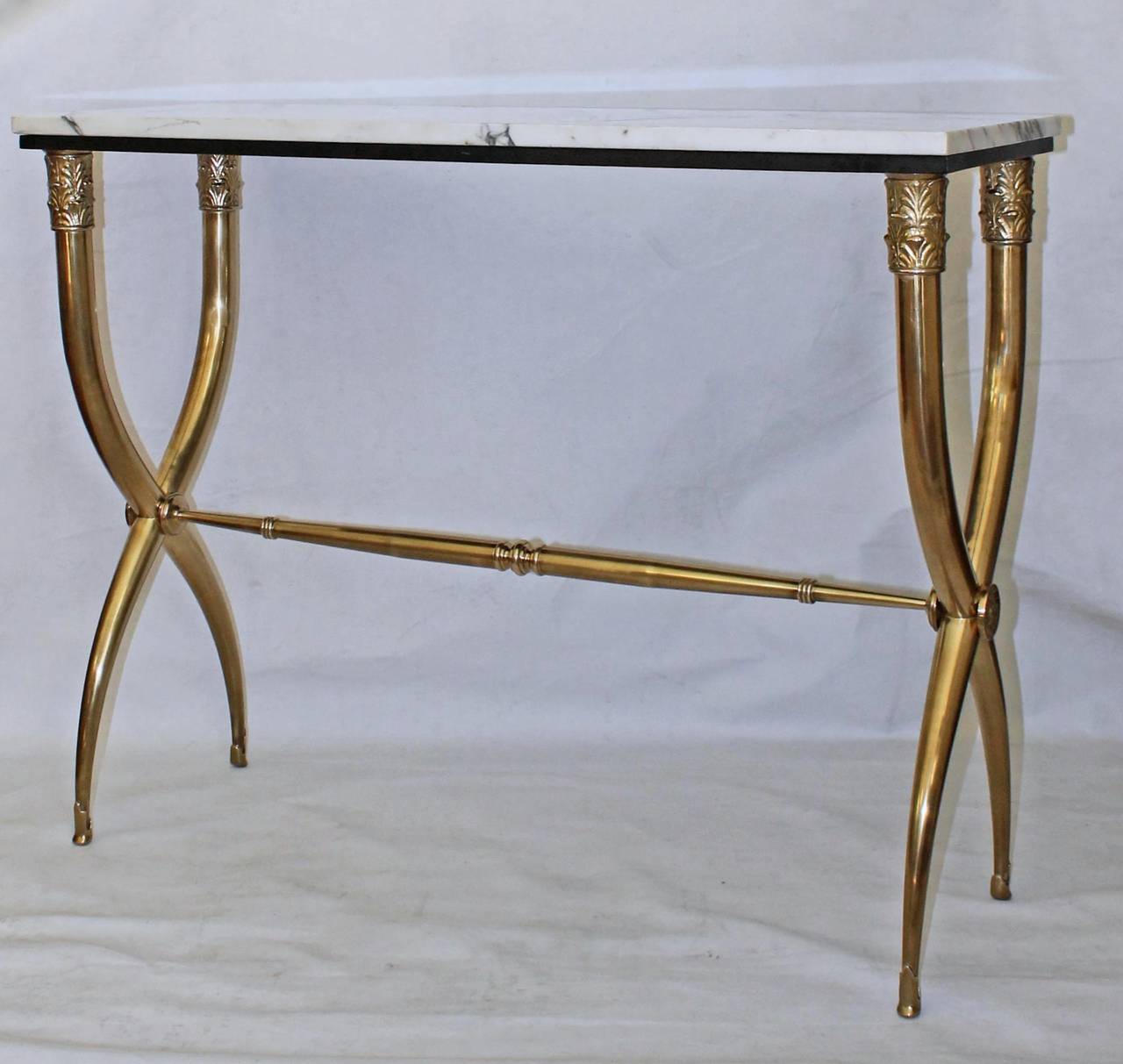 Mid-20th Century Italian Curule Brass Hall Console Table