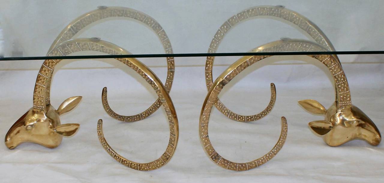 Ibex or Gazelle Brass Coffee Cocktail Table after Chervet 3