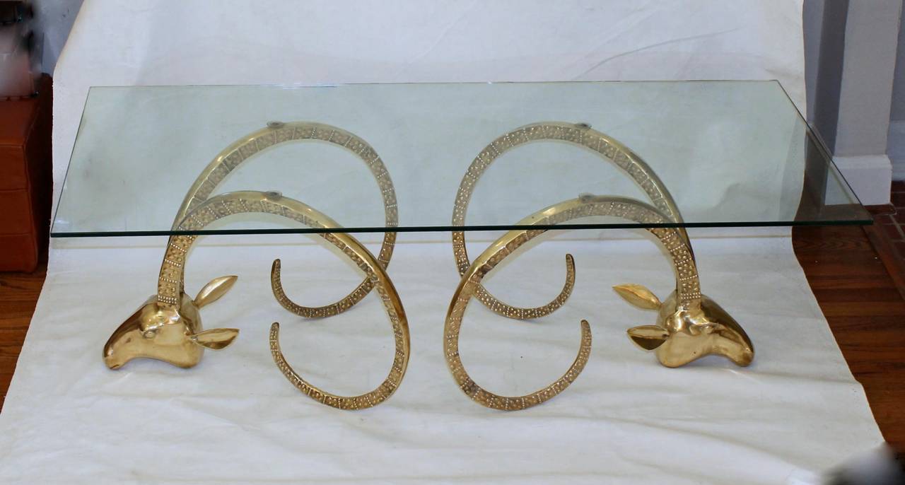 Ibex or Gazelle Brass Coffee Cocktail Table after Chervet 5