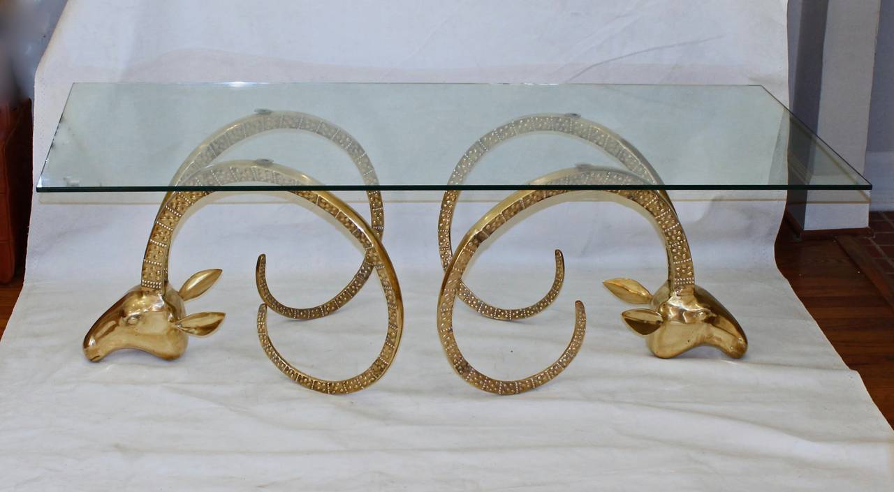 European Ibex or Gazelle Brass Coffee Cocktail Table after Chervet