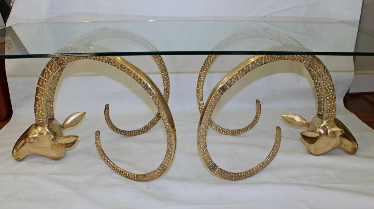 Ibex or Gazelle Brass Coffee Cocktail Table after Chervet In Good Condition In Palm Springs, CA