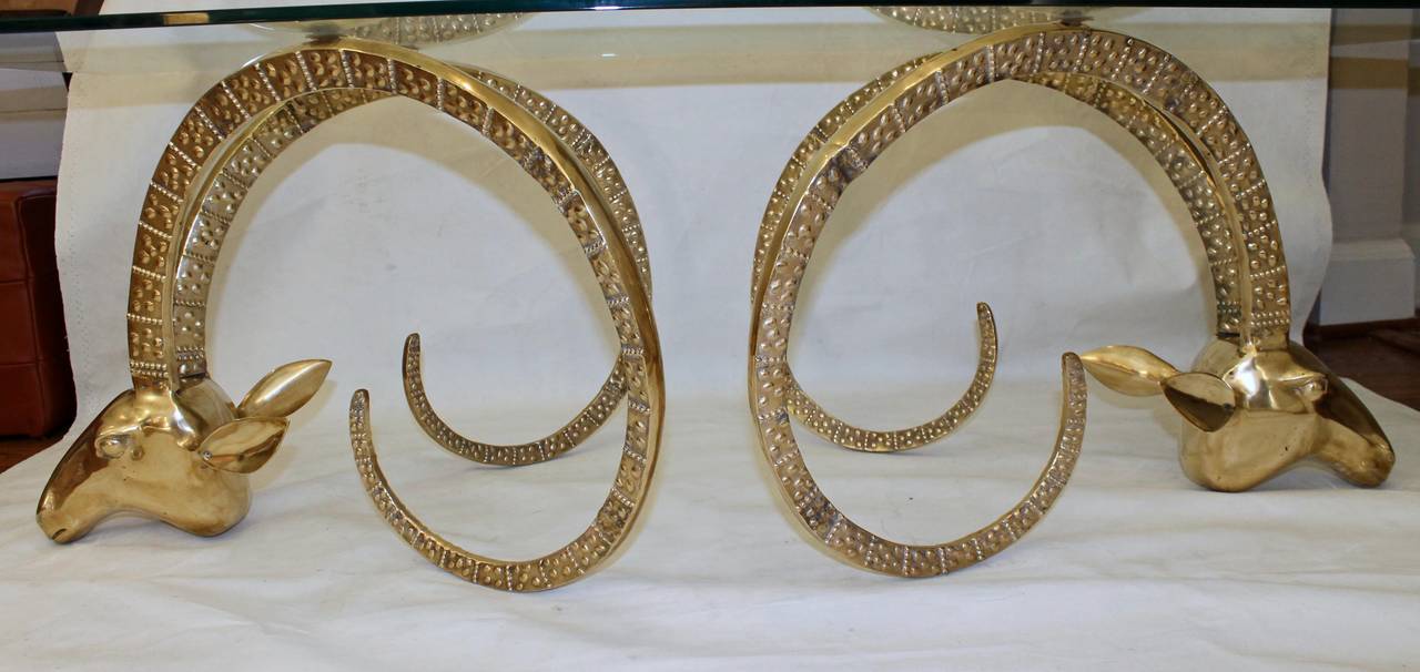 Mid-20th Century Ibex or Gazelle Brass Coffee Cocktail Table after Chervet