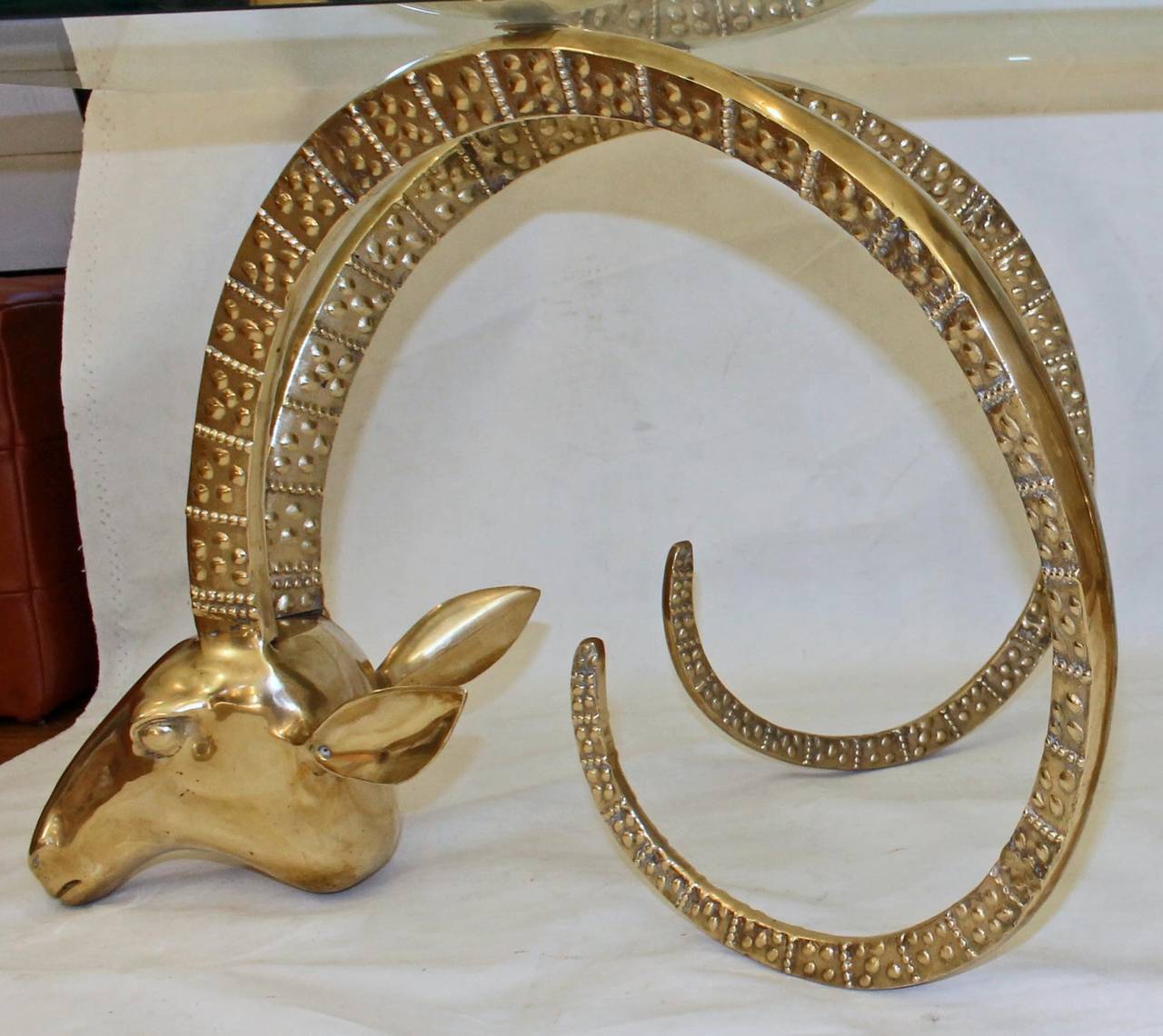 Ibex or Gazelle Brass Coffee Cocktail Table after Chervet 1