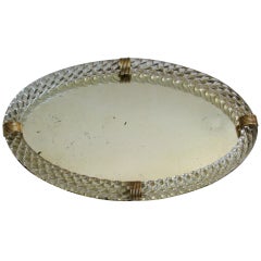 Vintage Oval Murano Glass Twisted Rope Vanity Tray Italian