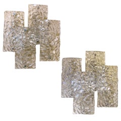 Pair Kalmar Textured Glass Panel Wall Light Sconces