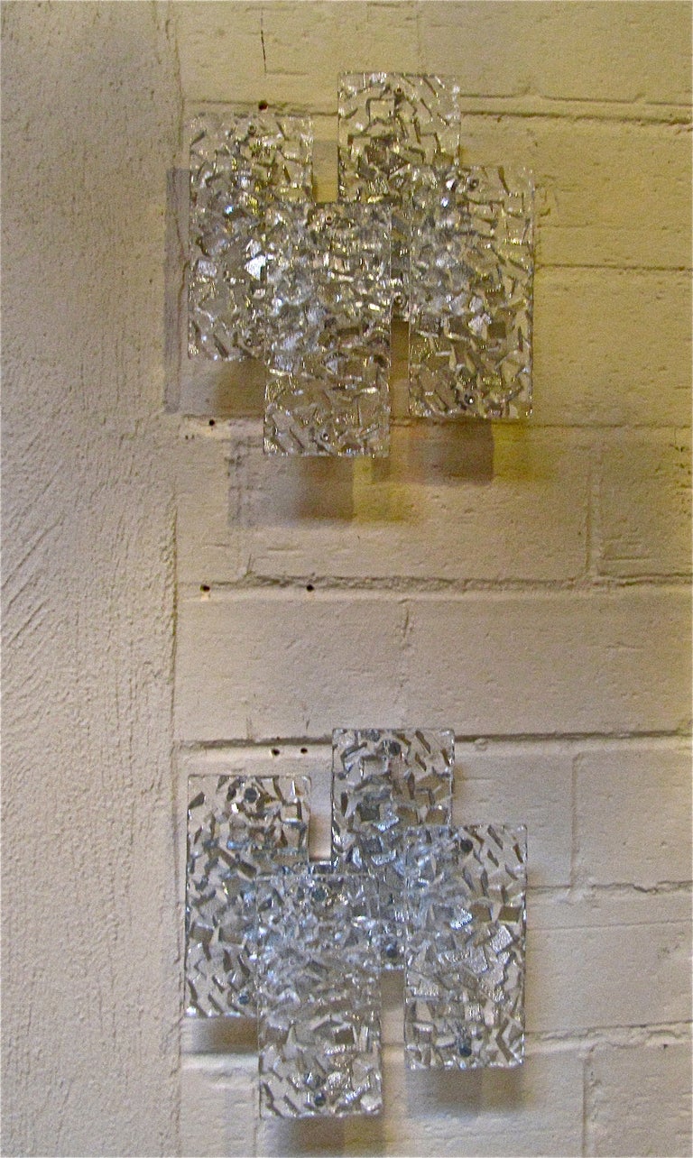 Pair Kalmar Textured Glass Panel Wall Light Sconces