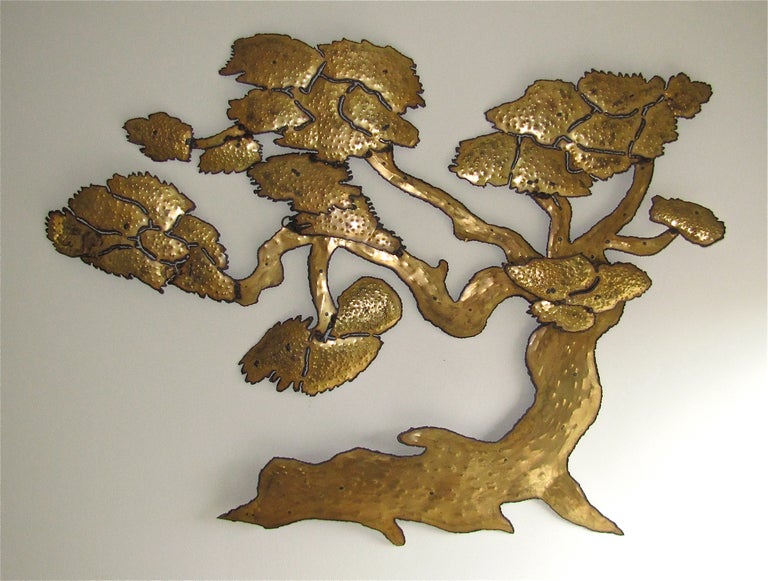 Huge Modern Brass Bonsai Tree Wall Art Sculpture Mid Century In Excellent Condition In Palm Springs, CA
