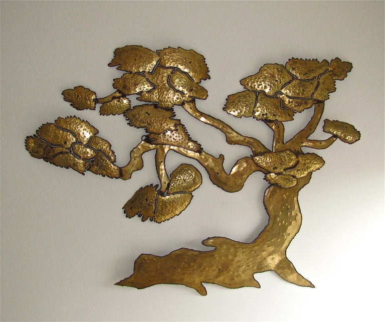 A huge brass decorative metalwork bonsai tree wall art sculpture. Unsigned.