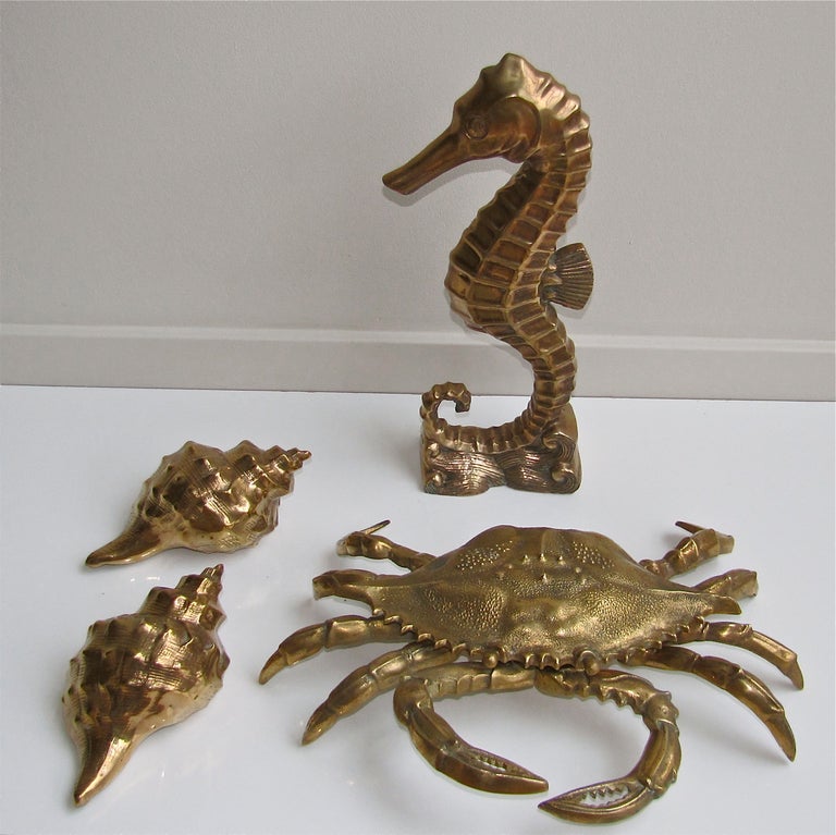 Grouping Brass Shell Fish Seahorse Mid Century 6
